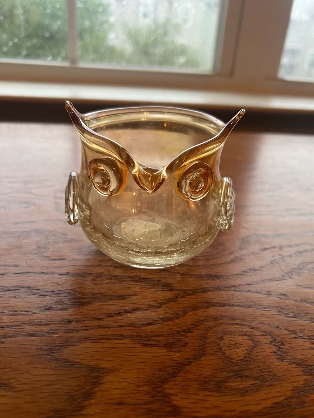 Pier 1 Imports Lt Orange Crackle Glass Owl Votive Candle Holder Fall Cute
